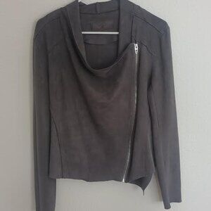 BLANKNYC WOMEN'S ASYMMETRICAL ZIPPER BIKER MOTO JACKET FAUX GRAY SUEDE SIZE M